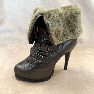 ASH Italia Enigma Leather Shearling Line Platform Boots Booties Fango Brown 38 8